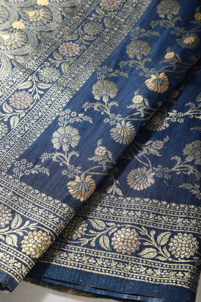 Navy Color Raw Silk Woven Saree
