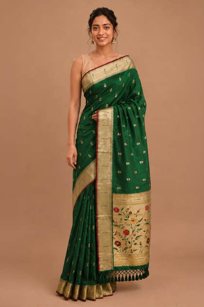 Green South Silk Paithani Work Saree
