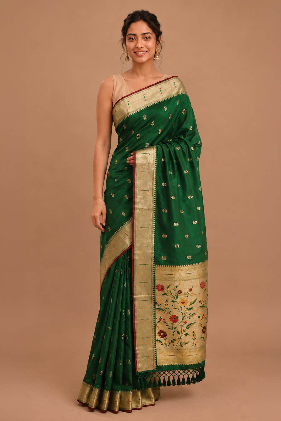 Green South Silk Paithani Work Saree