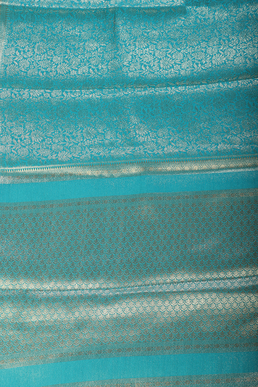 Teal Floral Zaal Zari Woven Crepe Silk Saree