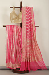 Pink Pure Khaddi Georgette Banarasi Saree with Paisley Small Butti & Zardozi Handwork