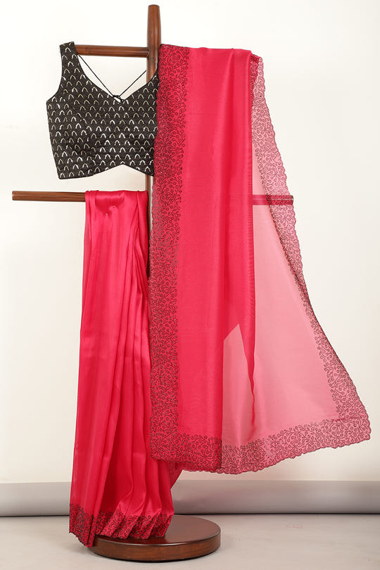 Magenta Pink Color Tissue Silk Saree with Swarovski Border