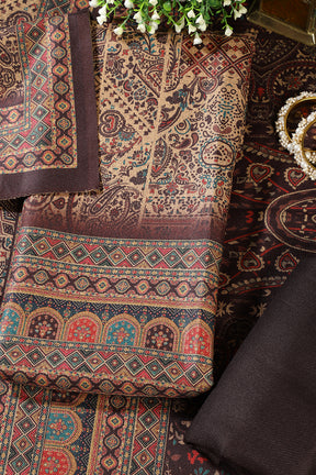 Brown Pashmina Digital Printed Unstitched Suit Material