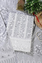 Grey Cotton Floral Printed And Resham Embroidered Unstitched Suit Material