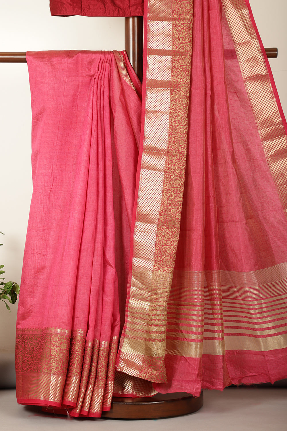 Pastel Red Woven Cotton Silk Saree