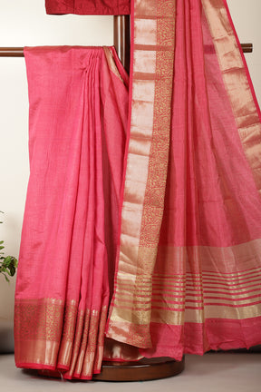 Pastel Red Woven Cotton Silk Saree