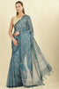Teal Kota Cotton Floral Jaal Printed Saree