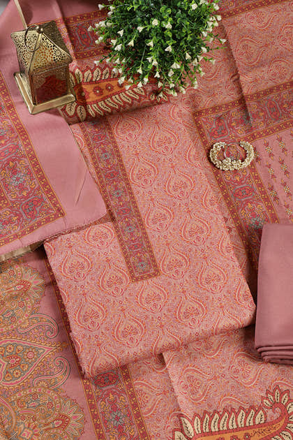 Pink Pashmina Digital Printed Unstitched Suit Fabric
