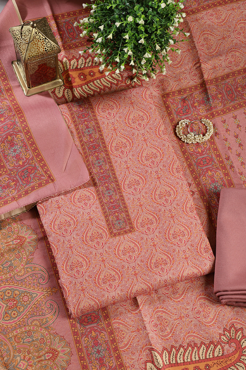 Pink Pashmina Digital Printed Unstitched Suit Fabric