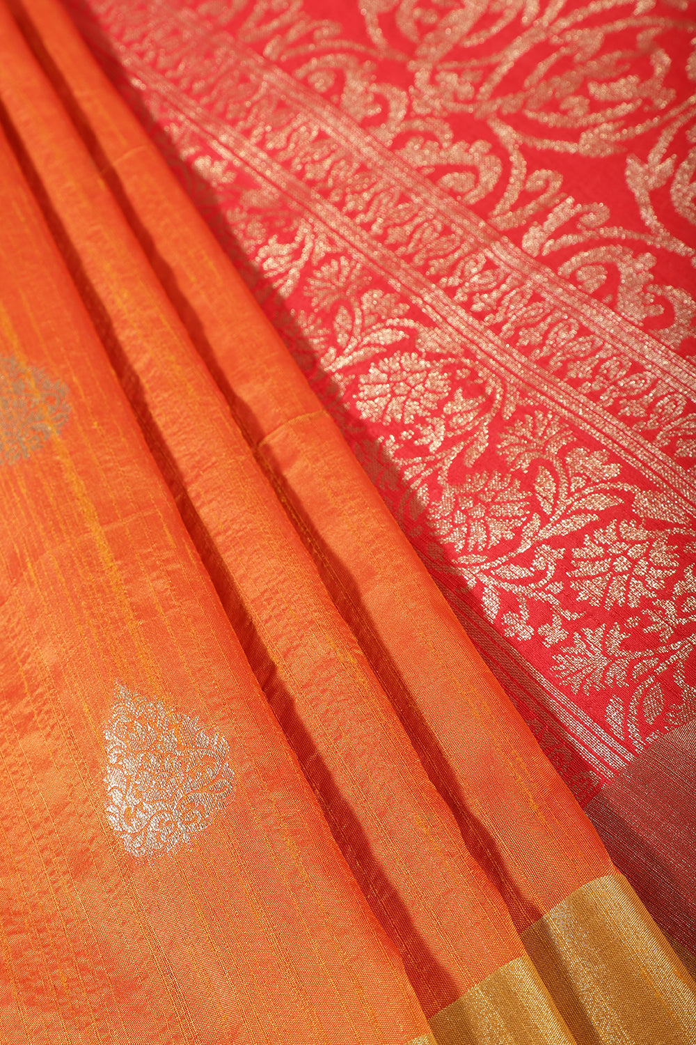Orange & Red Cotton Silk Zari Woven Saree