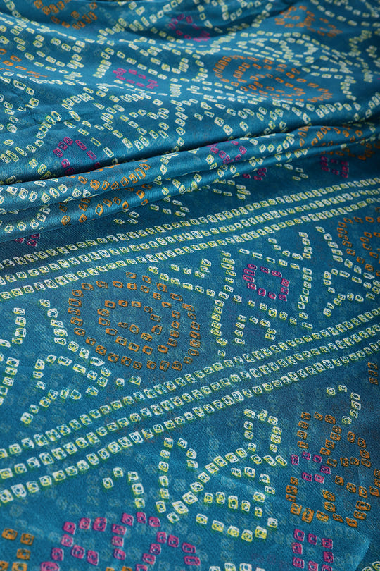 Muted Blue Color Chiffon Bandhani Printed Saree