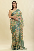 Sea Green & Beige Cotton Silk Floral Boota Printed Saree