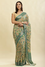Sea Green & Beige Cotton Silk Floral Boota Printed Saree