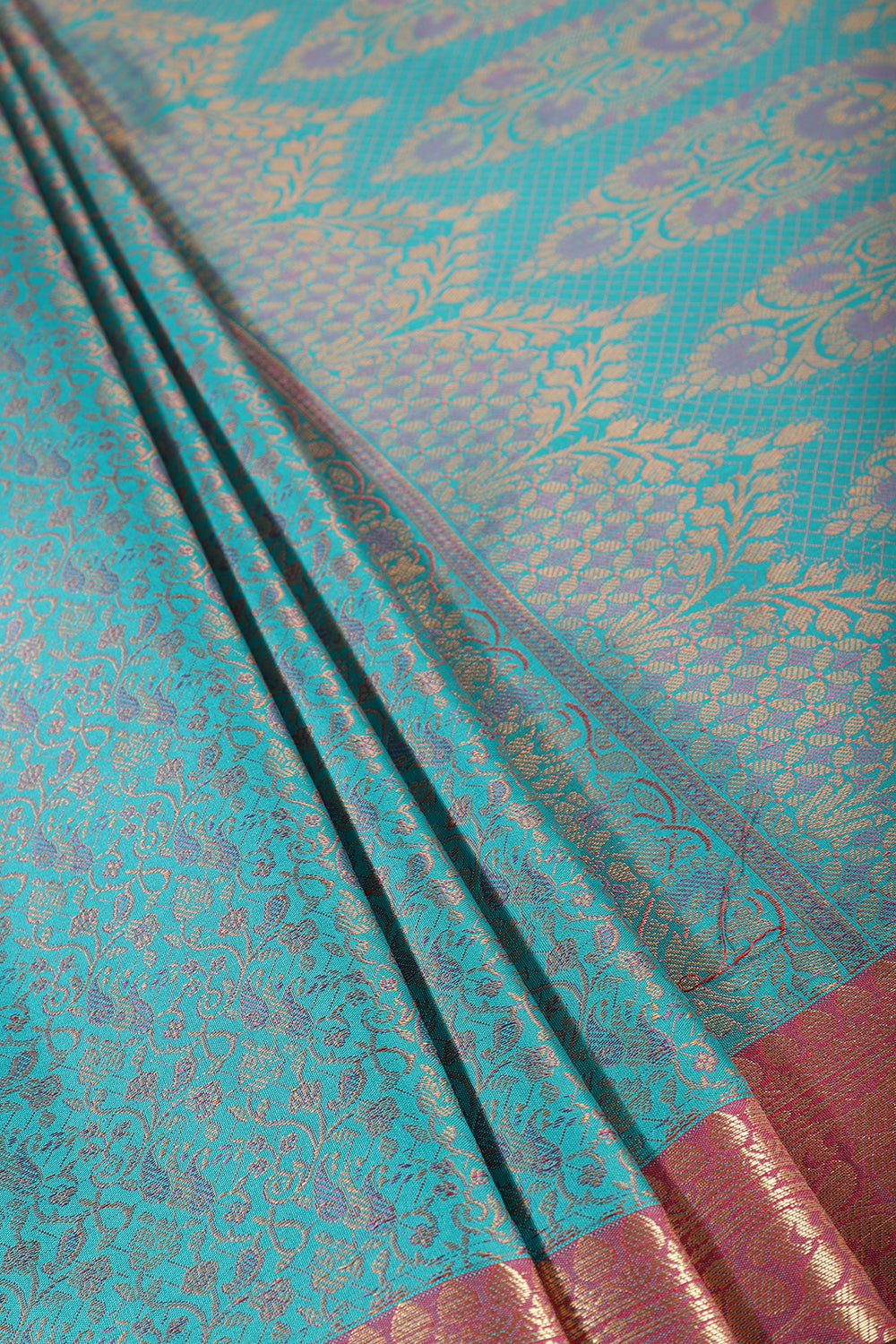 Firozi Cotton Silk Resham & Zari Woven Saree
