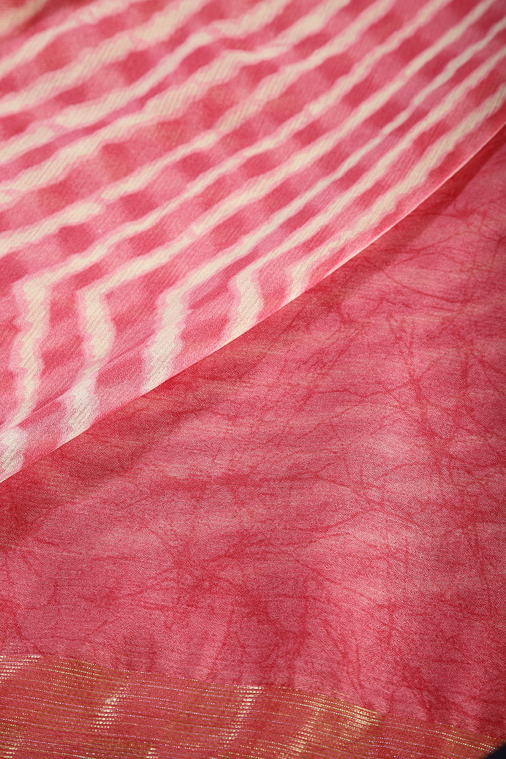 Corel Pink Color Chiffon Leheriya Printed Saree