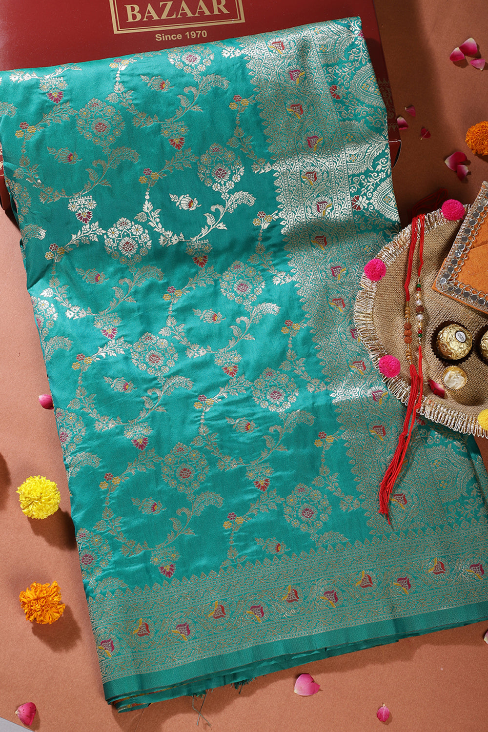 Sea Green Colour Banarasi Silk Woven Saree