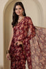 Dark Scarlet Chiffon Floral Zari Border & Floral Printed Saree