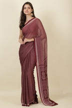Wine Georgette Printed Saree