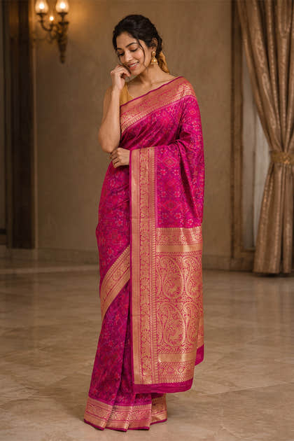 Wine Silk Woven Saree