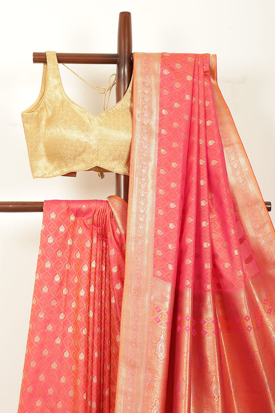 Coral Soft Silk Zari and Resham Woven Saree