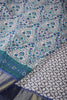 Grey & Blue Color Tussar Silk Blossom Printed Saree