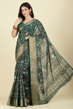 Green Cotton Silk Printed Saree