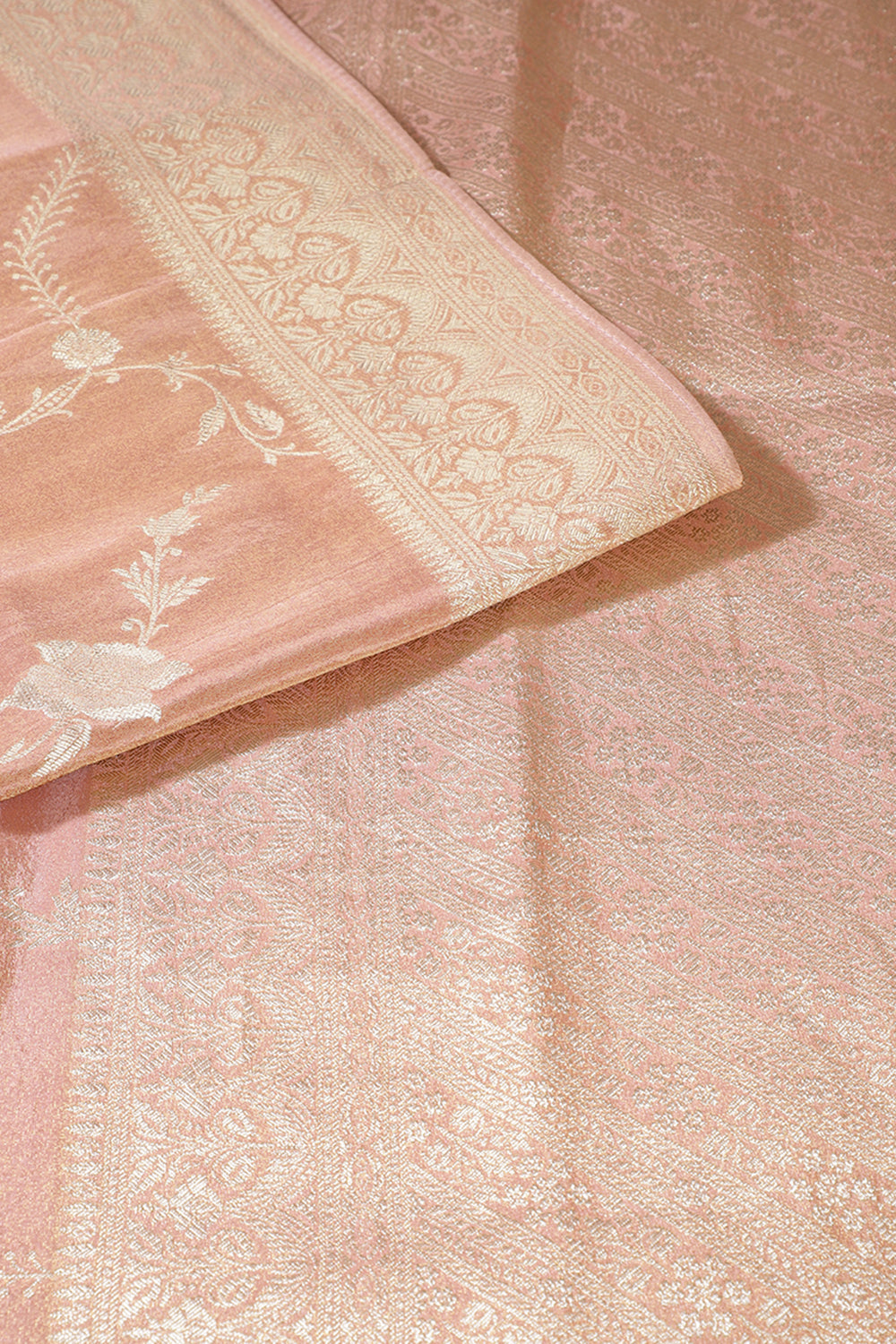 Baby Peach Banarasi Woven Silk Saree