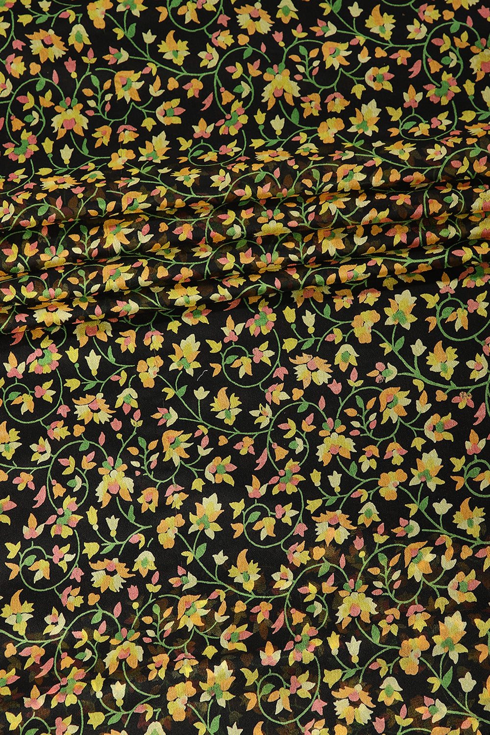 Black Color Chiffon Floral Zari Border Printed Saree