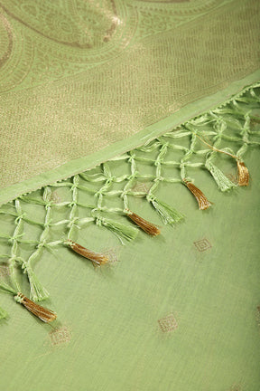 Pista Green Color Zari Woven Chanderi Cotton Saree