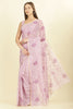 Lavender Floral Resham Embroidered Cotton Saree