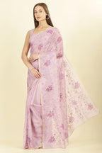 Lavender Floral Resham Embroidered Cotton Saree