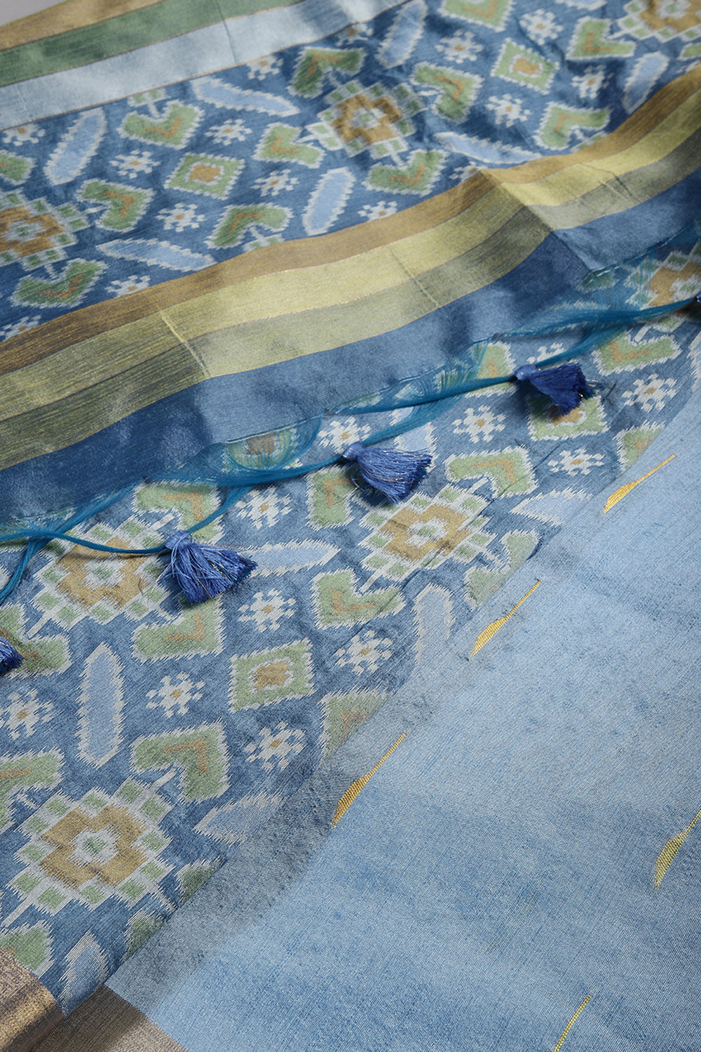 Moonstone Blue Color Chanderi Cotton Woven Saree