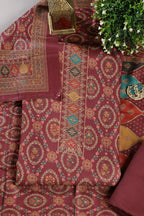 Wine Pashmina Digital Printed Unstitched Suit Material