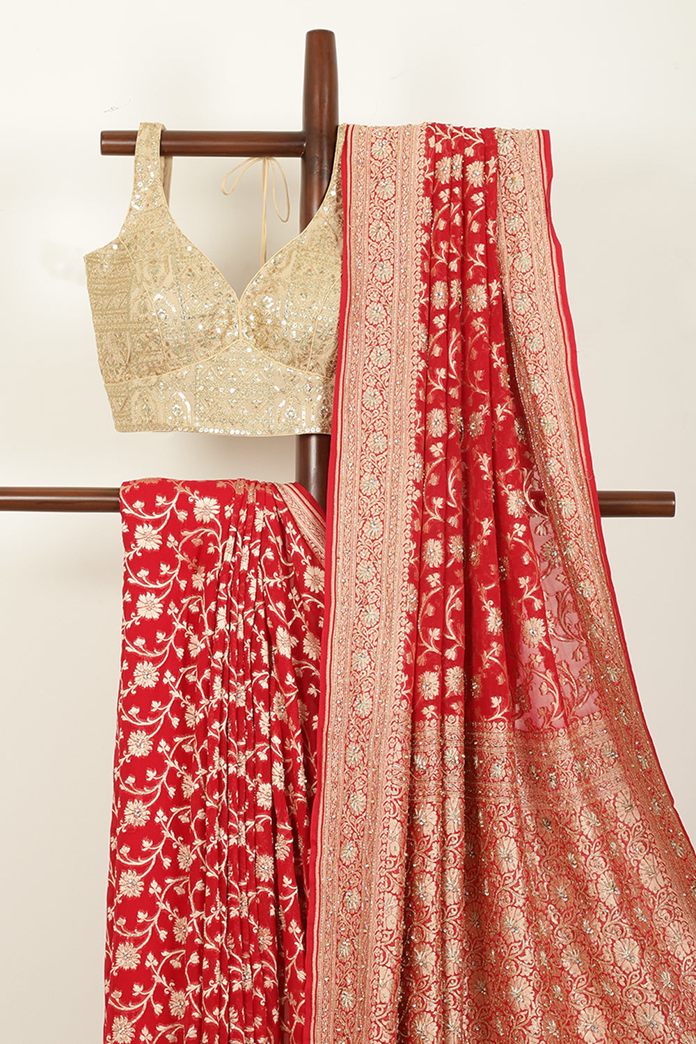 Red Color Pure Khaddi Georgette Banarasi Saree