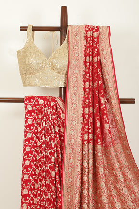 Red Color Pure Khaddi Georgette Banarasi Saree