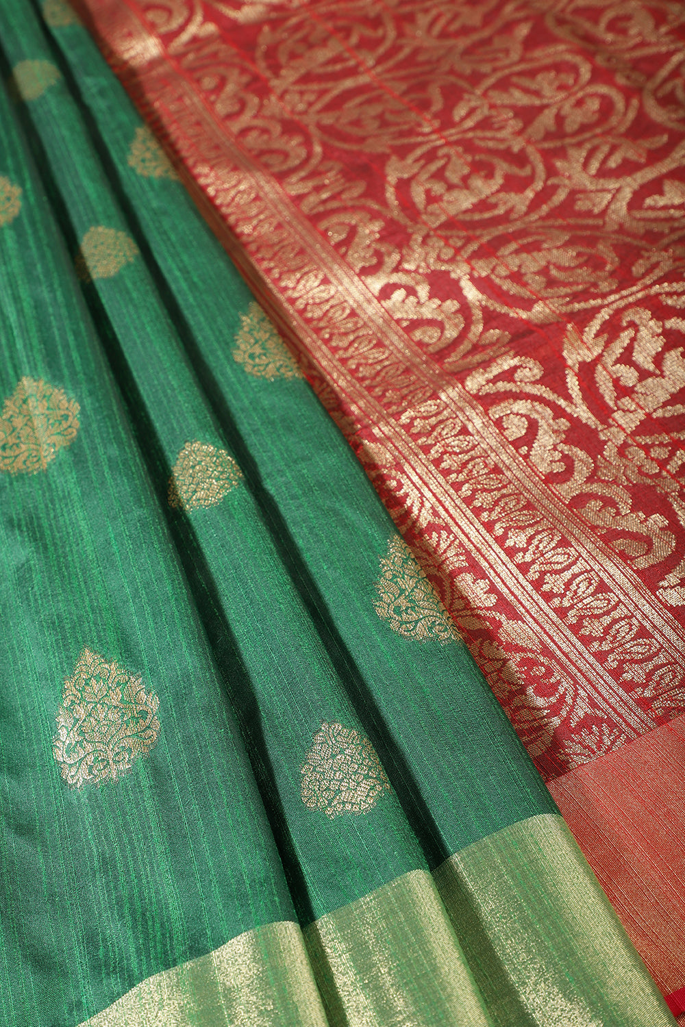 Green & Maroon Cotton Silk Zari Woven Saree