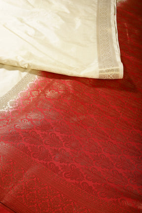 Cream & Red Ombré  Silk Zari Woven Saree