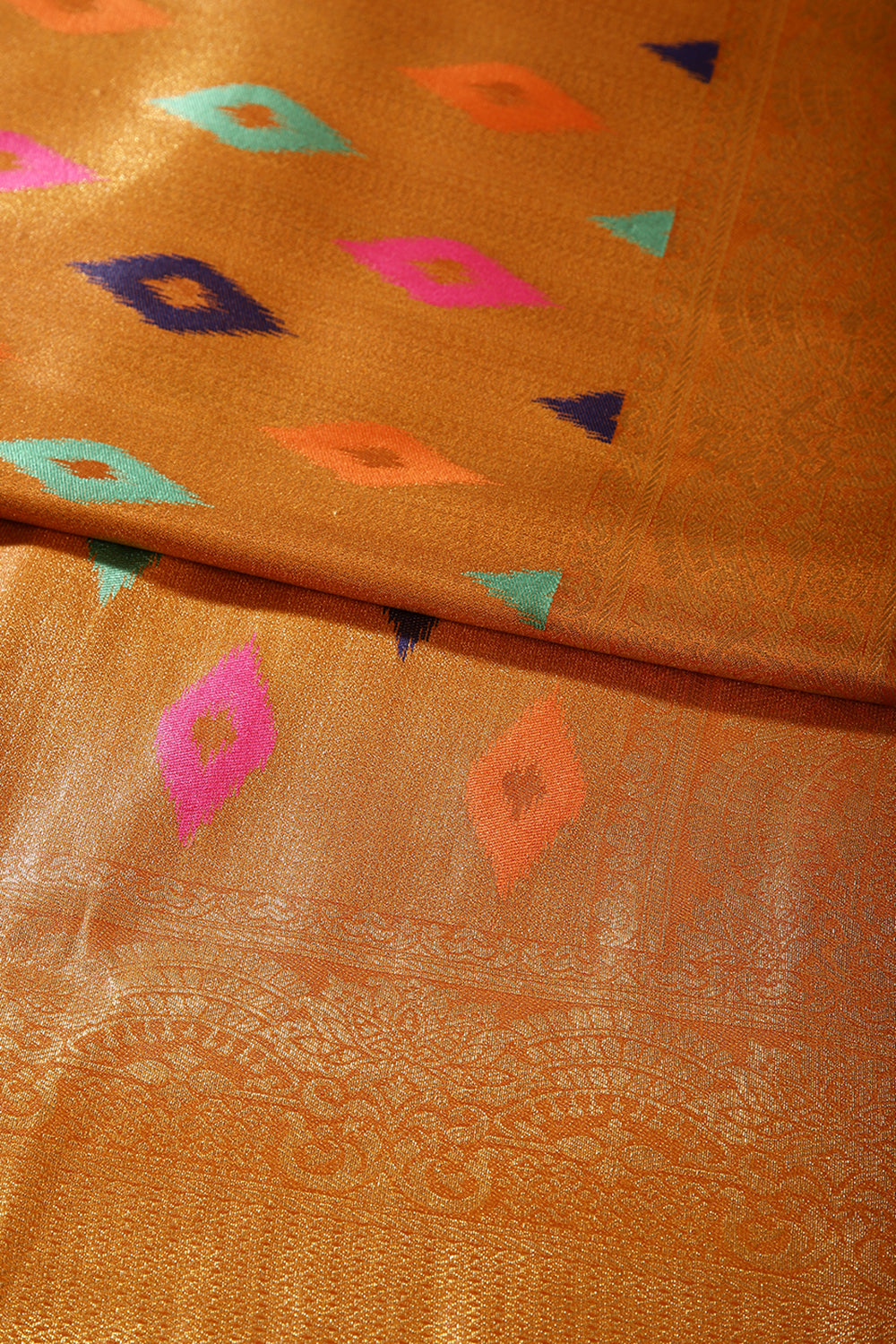 Mustard Color Silk Resham and Zari Woven Saree