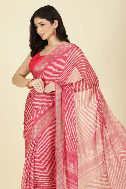 Coral Color Chiffon Leheriya Printed Saree
