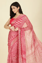 Coral Color Chiffon Leheriya Printed Saree