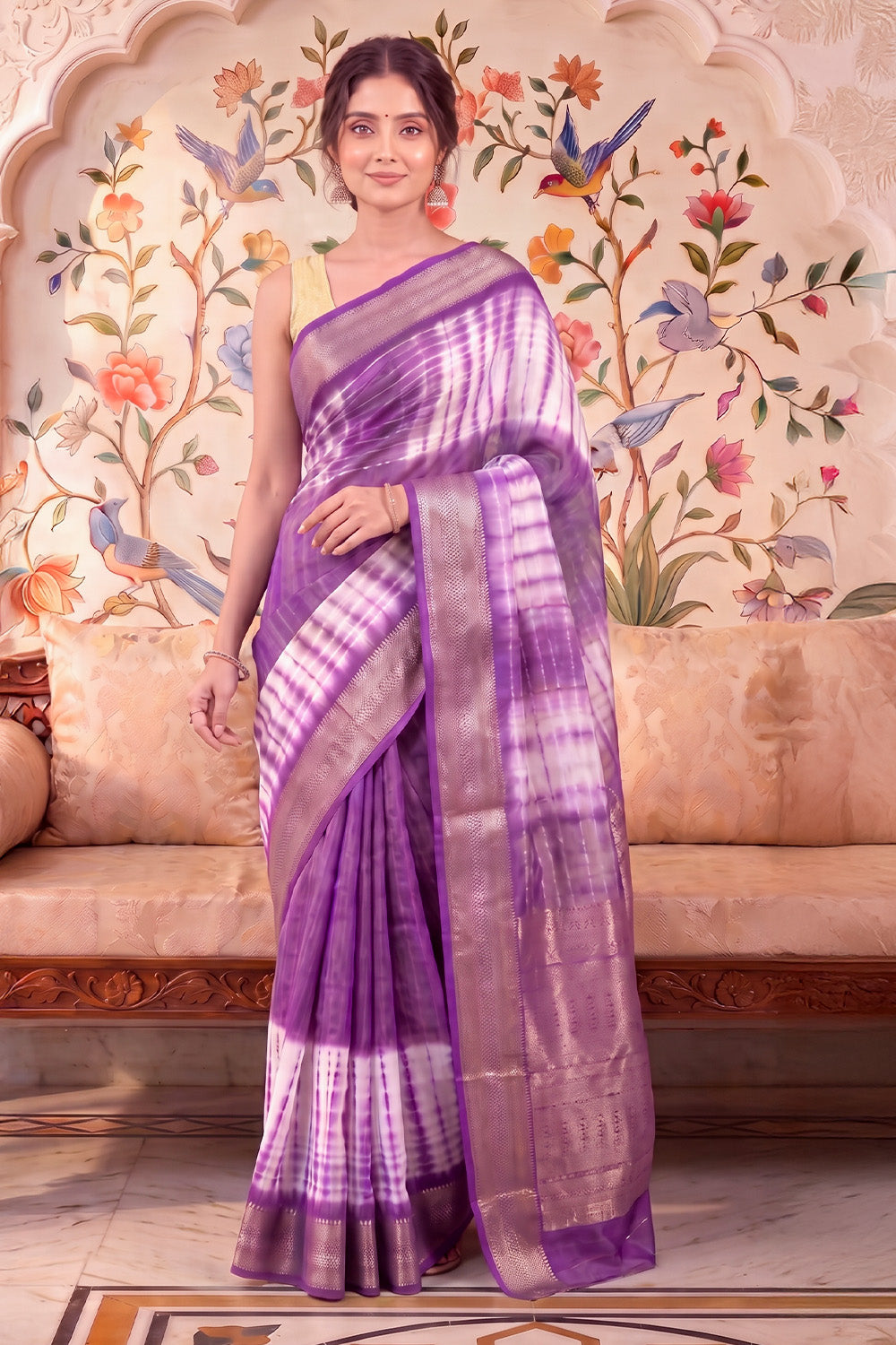 Purple Georgette Shibori Printed Saree