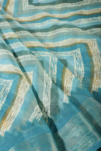 Teal Blue Chiffon Lehariya Printed Saree