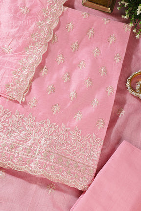 Baby Pink Chanderi Silk Embroidered Unstitched Suit Material