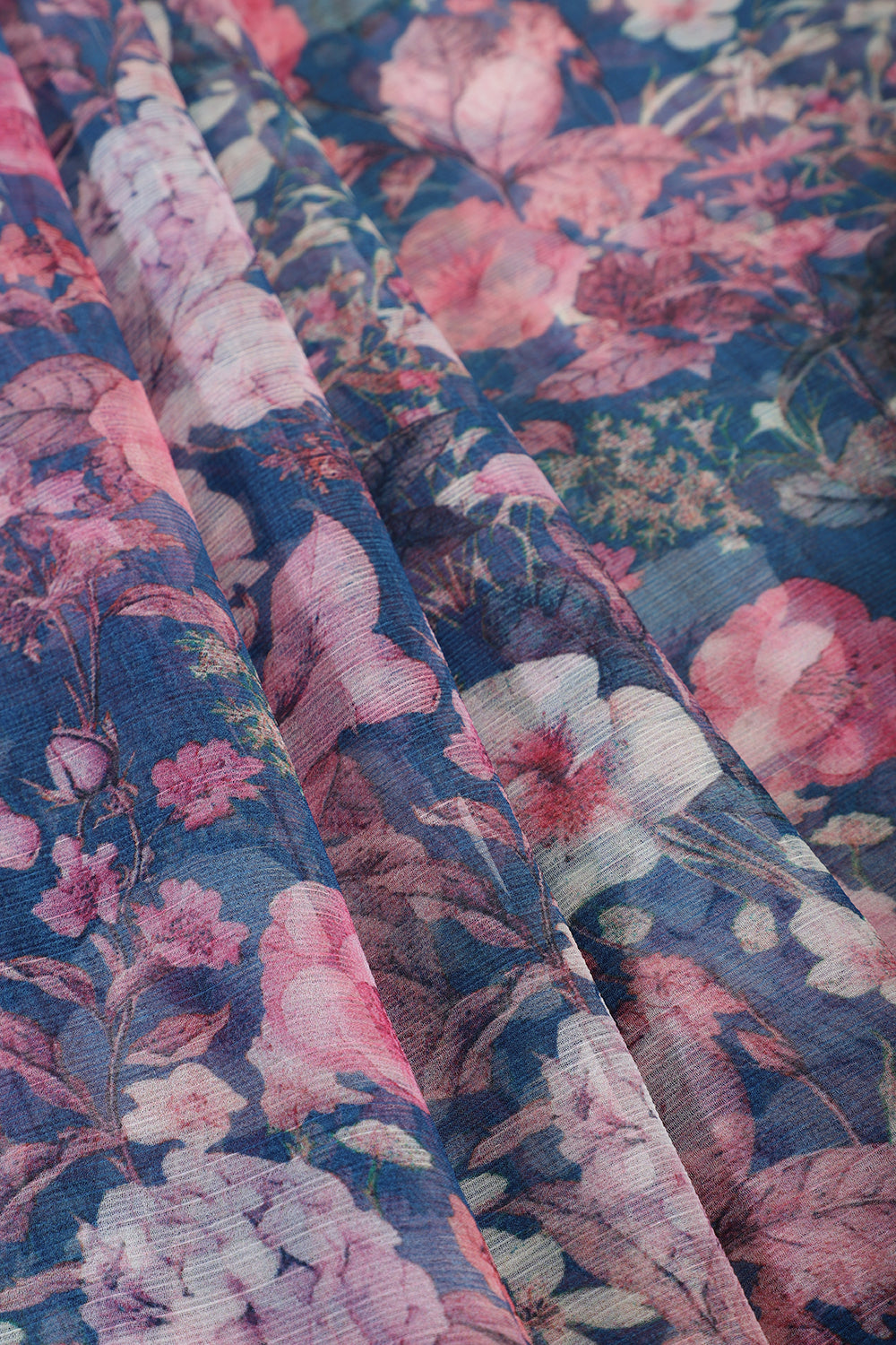 Blue Floral Printed Chiffon Saree