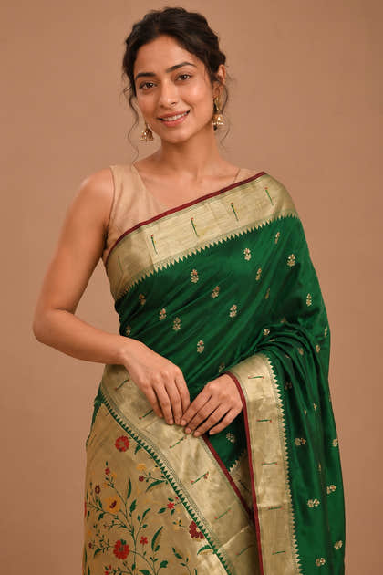 Green South Silk Paithani Work Saree