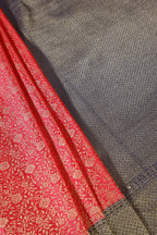 Cherry Red And Navy Floral Zari Woven Sarees
