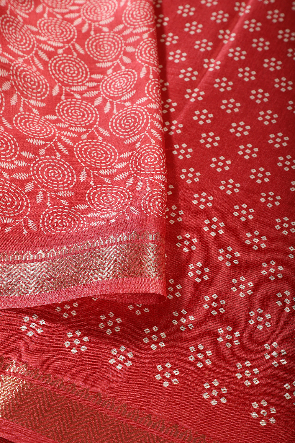 Red Printed & Woven Cotton Silk Saree