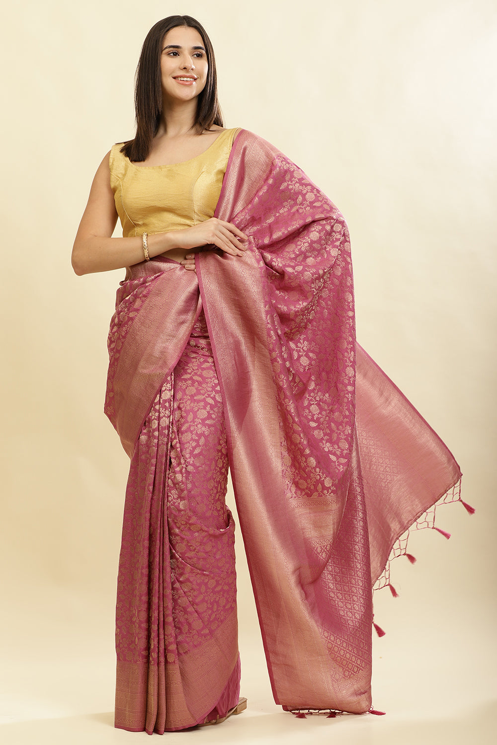 Tulip Pink Lightweight Banarasi Silk Weaving Saree