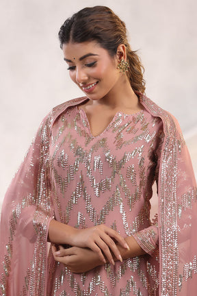 Dusty Pink Color Embroidered Georgette Unstitched Suit Material