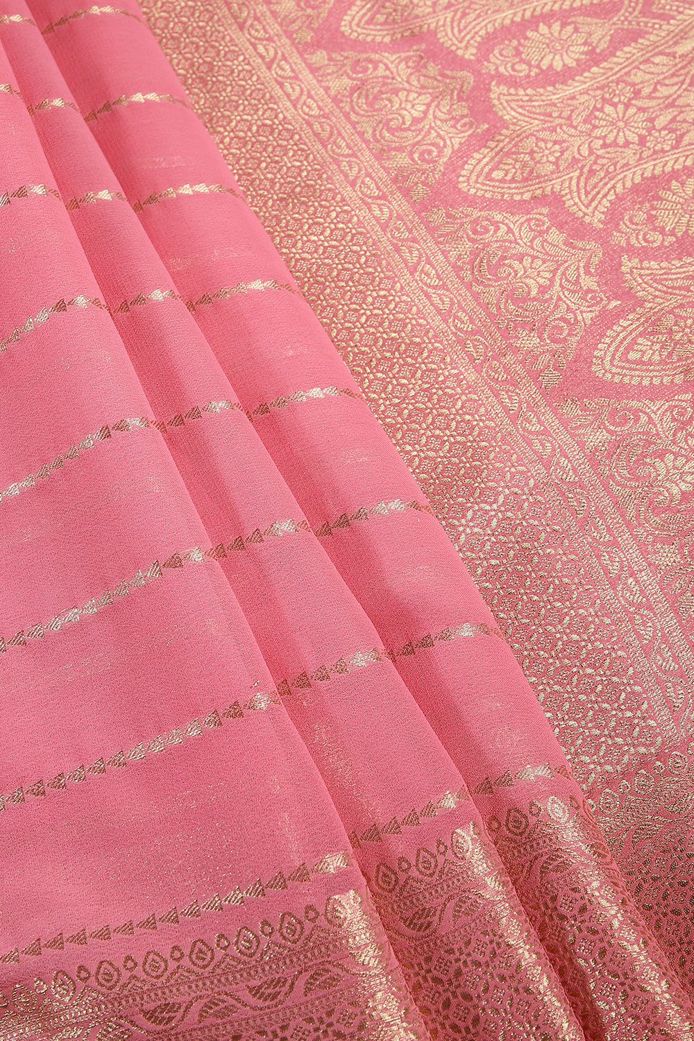 Pink Color Georgette Saree with Zari Pinstripes